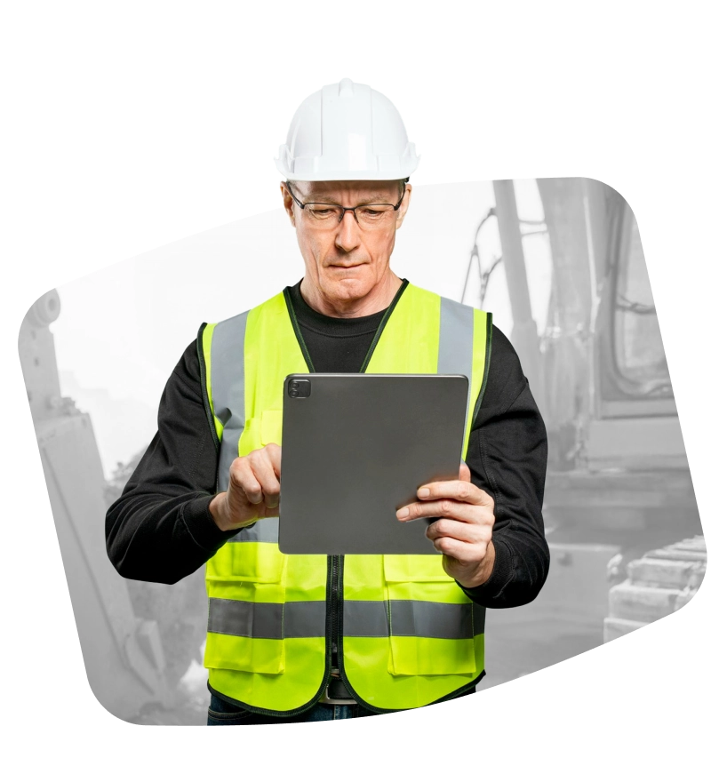 Formateur VGP sur un chantier, vérifiant les équipements avec sa tablette