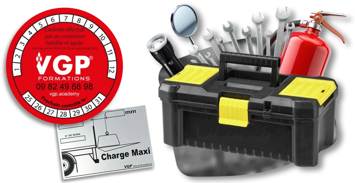 Kit pour la vérification des extincteurs, macaron dateur et abaque de charge